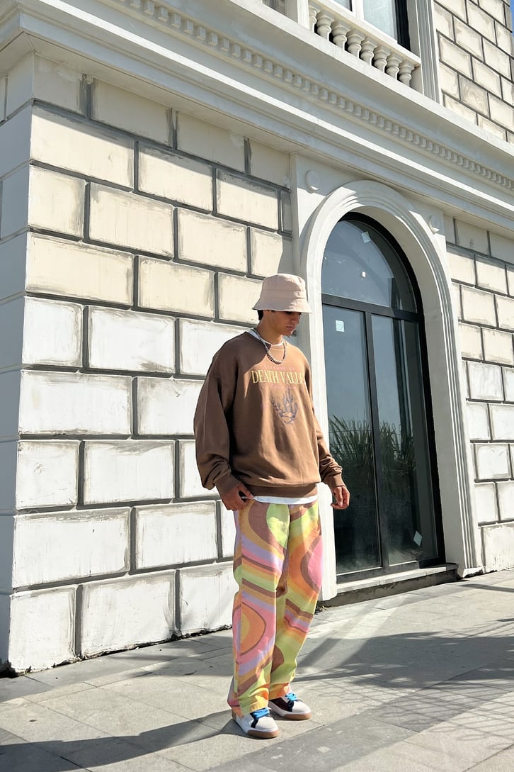 Death Valley Baskılı Kahverengi Oversize Sweatshirt