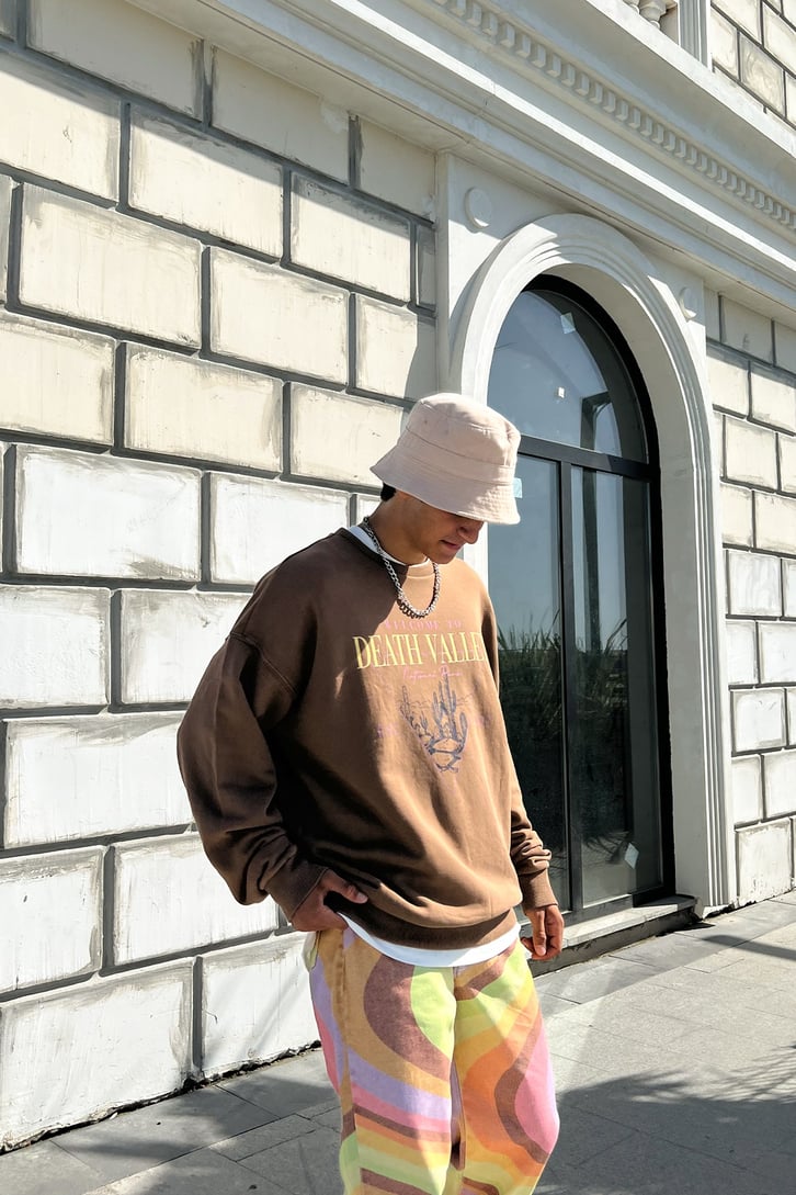 Death Valley Baskılı Kahverengi Oversize Sweatshirt