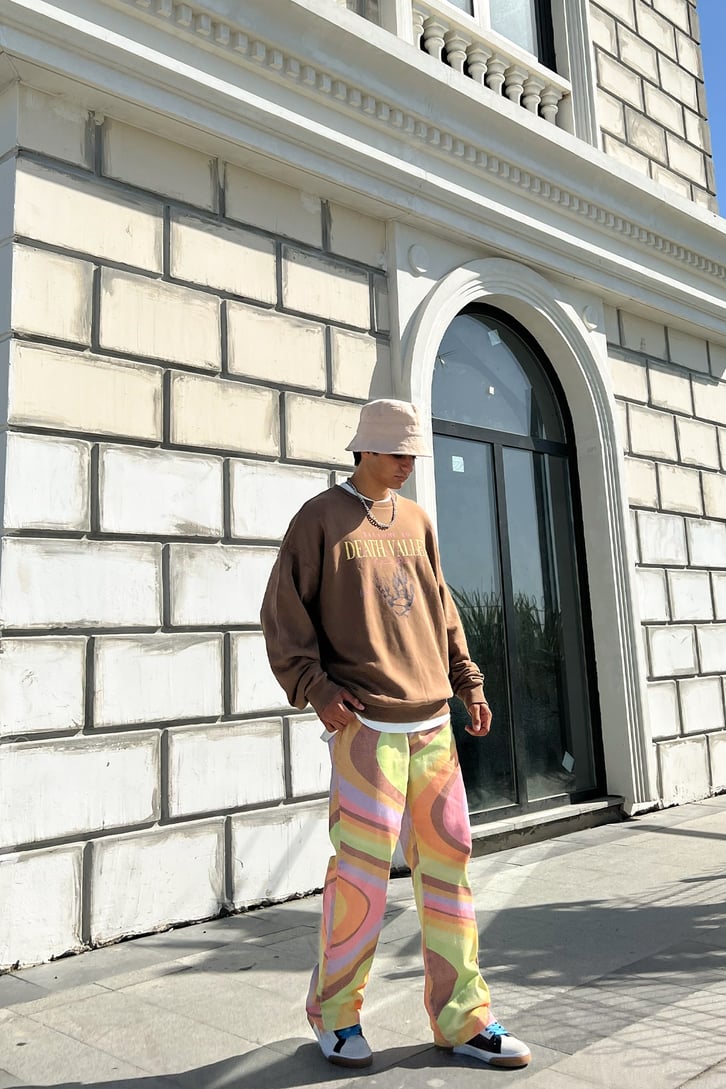 Death Valley Baskılı Kahverengi Oversize Sweatshirt