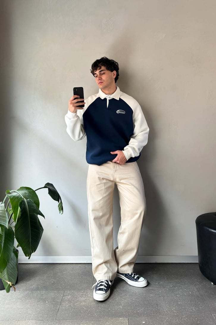Dedoos Studio Nakışlı Polo Yaka  Sweatshirt