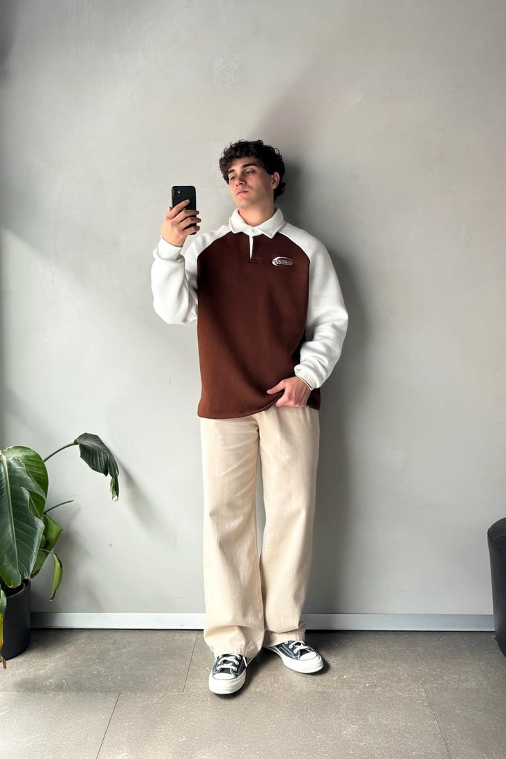 Dedoos Studio Nakışlı Polo Yaka  Sweatshirt