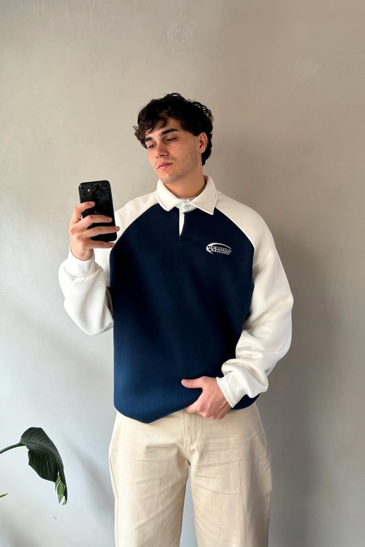 Dedoos Studio Nakışlı Polo Yaka  Sweatshirt