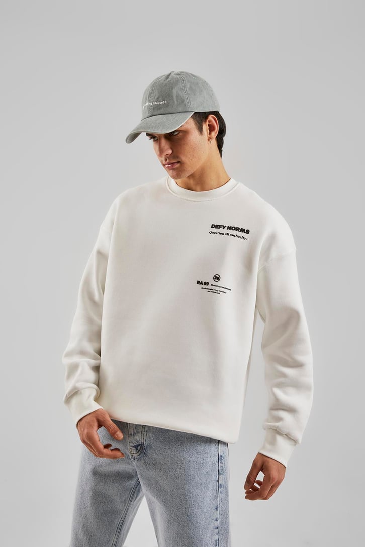 Defy Norms Baskılı Beyaz Oversize Sweatshirt