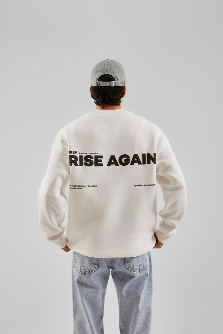Defy Norms Baskılı Beyaz Oversize Sweatshirt