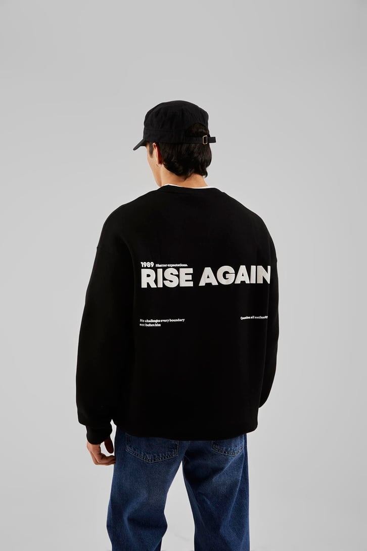 Defy Norms Baskılı Siyah Oversize Sweatshirt