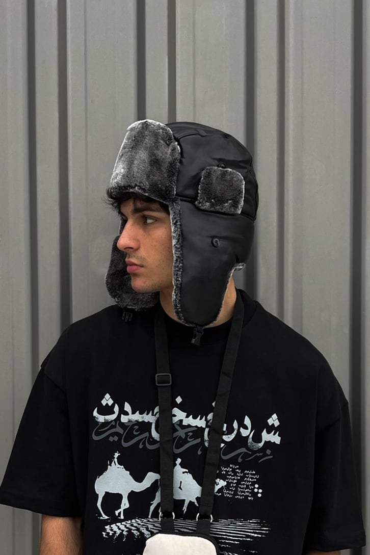 Deri Siyah Pilot Şapka