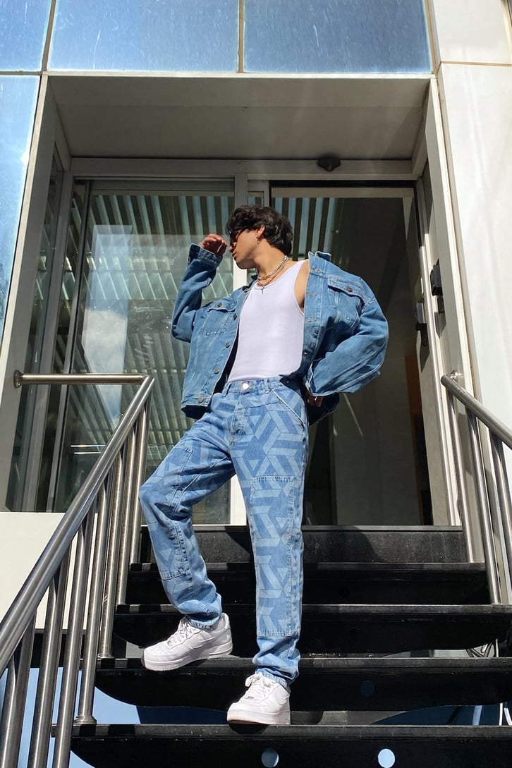 Desenli Parça Detay Mavi Regular Fit Jean