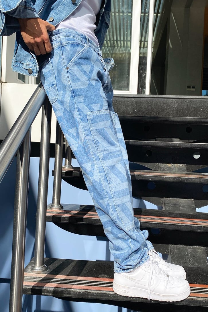 Desenli Parça Detay Mavi Regular Fit Jean