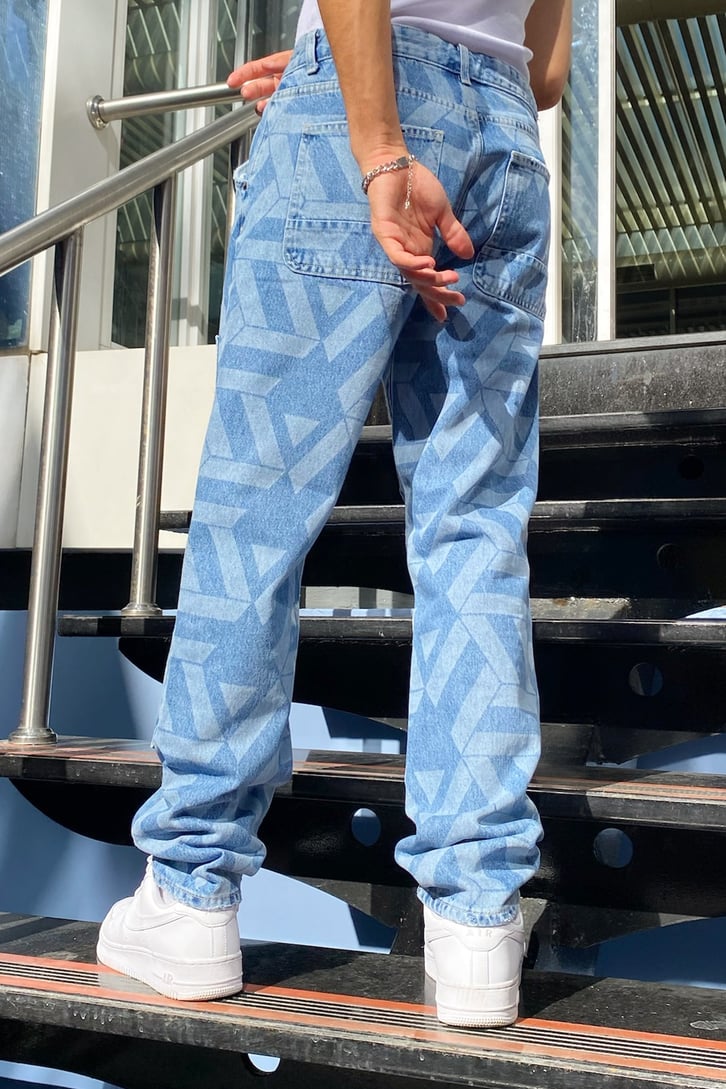 Desenli Parça Detay Mavi Regular Fit Jean