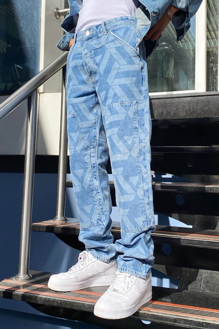 Desenli Parça Detay Mavi Regular Fit Jean
