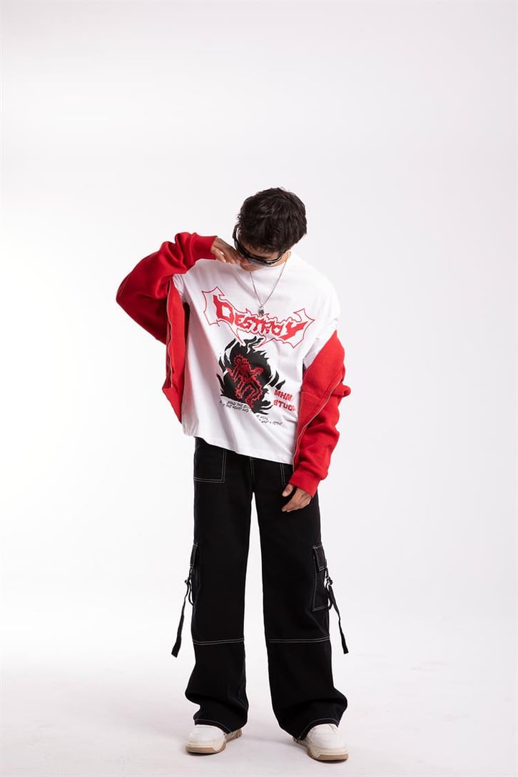 Destroy Baskılı Beyaz Oversize Tshirt
