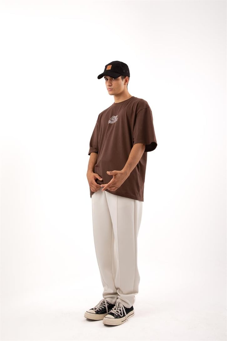 Destroy Streetwear Baskılı Kahverengi Oversize Tişört