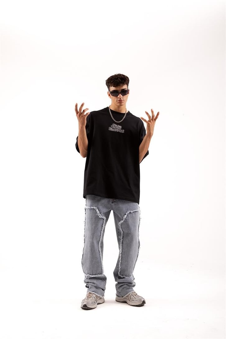 Destroy Streetwear Baskılı Siyah Oversize Tişört