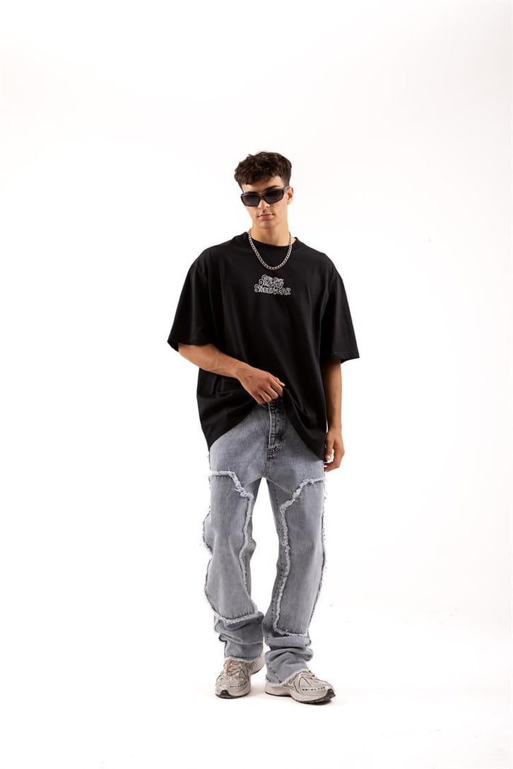 Destroy Streetwear Baskılı Siyah Oversize Tişört