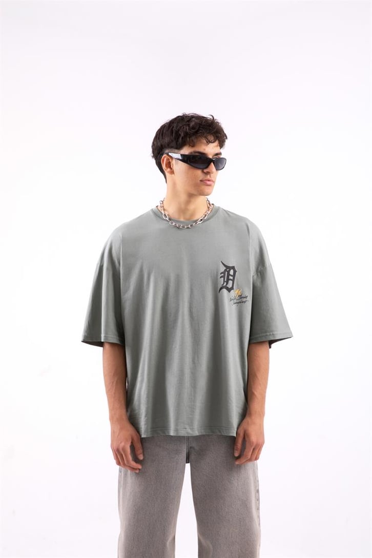 Detroit Tigers Baskılı Su Yeşili Oversize Tshirt