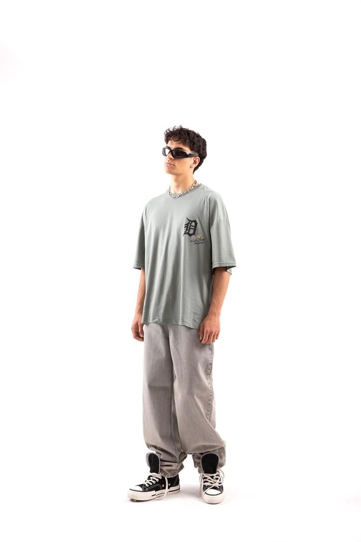 Detroit Tigers Baskılı Su Yeşili Oversize Tshirt