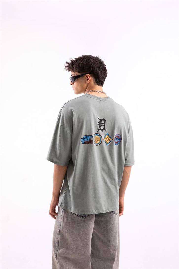 Detroit Tigers Baskılı Su Yeşili Oversize Tshirt