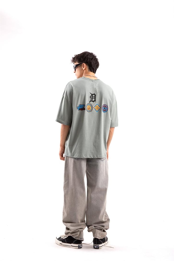 Detroit Tigers Baskılı Su Yeşili Oversize Tshirt