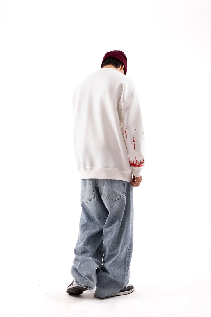 Devil Baskılı Beyaz Oversize Sweatshirt