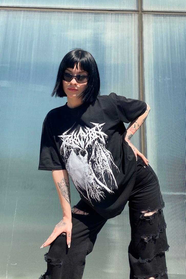 Devil Skeleton Baskılı Siyah Tshirt