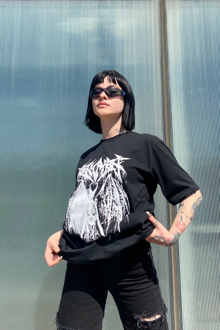 Devil Skeleton Baskılı Siyah Tshirt