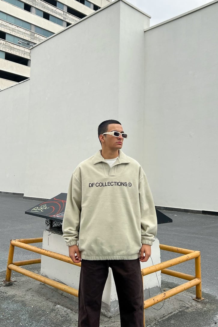 DF Collection Nakışlı Bej Polar Sweatshirt