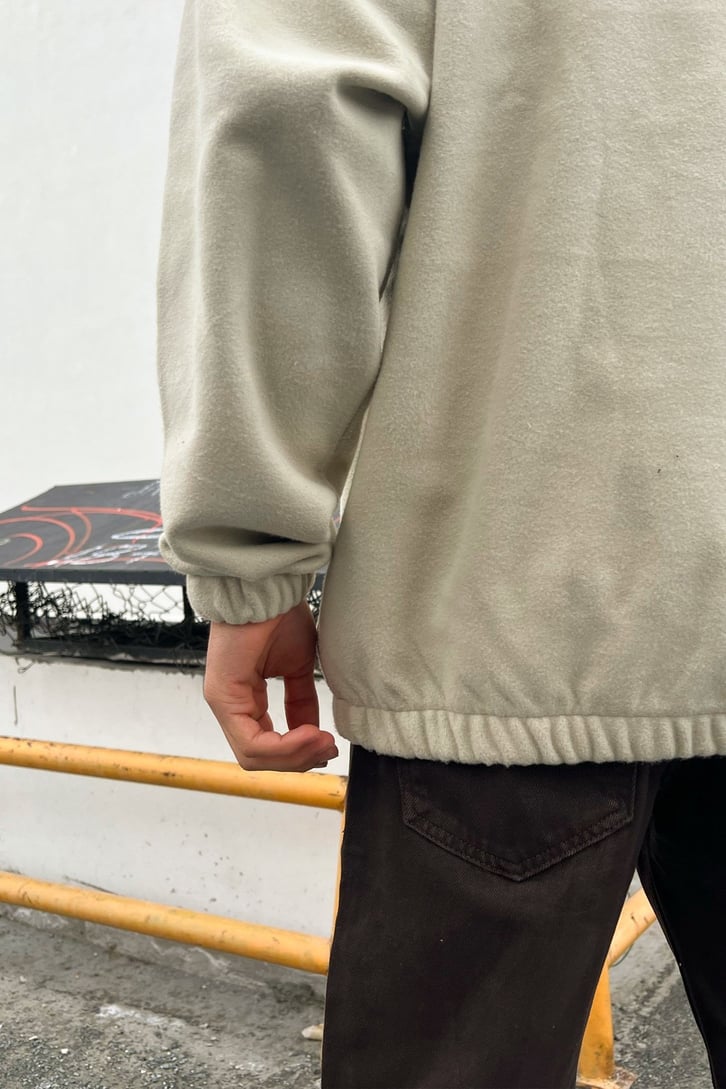DF Collection Nakışlı Bej Polar Sweatshirt
