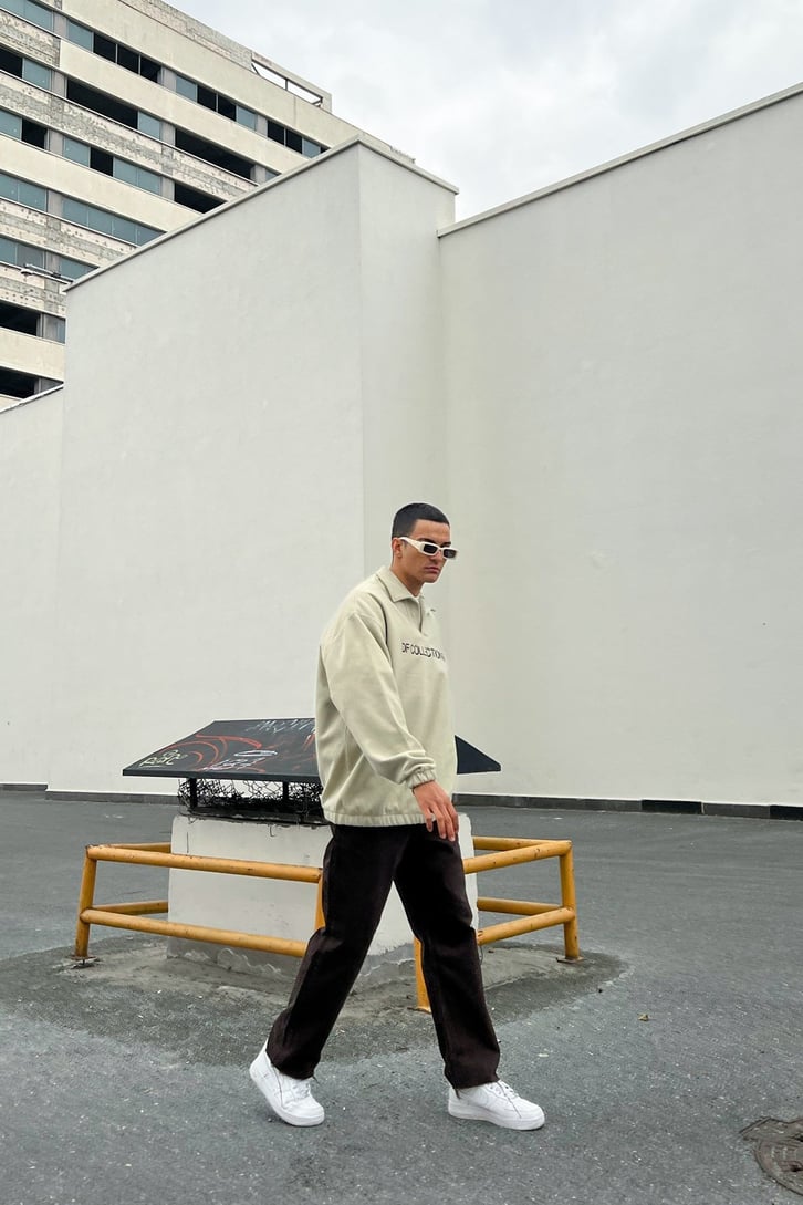 DF Collection Nakışlı Bej Polar Sweatshirt