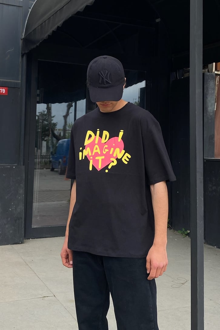 Did I Imagine It Baskılı Siyah Oversize Tshirt