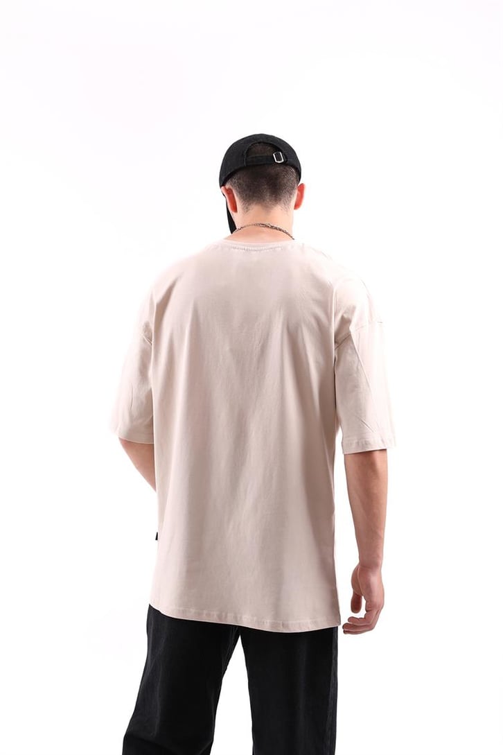 Diffuse Baskılı Rozet Aksesuarlı Oversize Vizon Tshirt