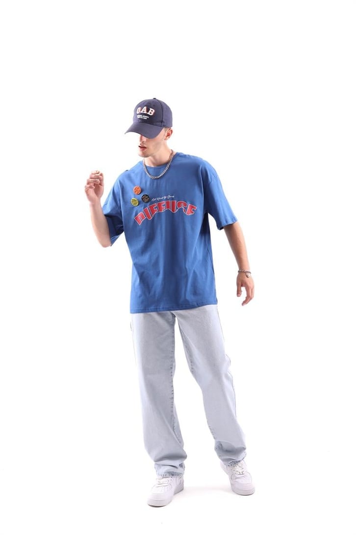 Diffuse Baskılı Rozet Aksesuarlı Oversize Tshirt