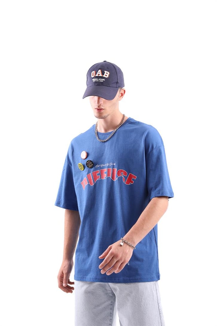 Diffuse Baskılı Rozet Aksesuarlı Oversize Tshirt