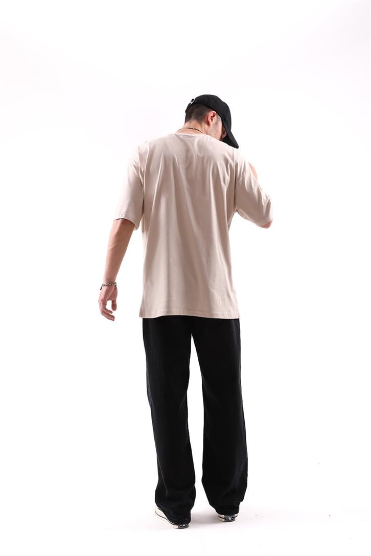 Diffuse Baskılı Rozet Aksesuarlı Oversize Vizon Tshirt