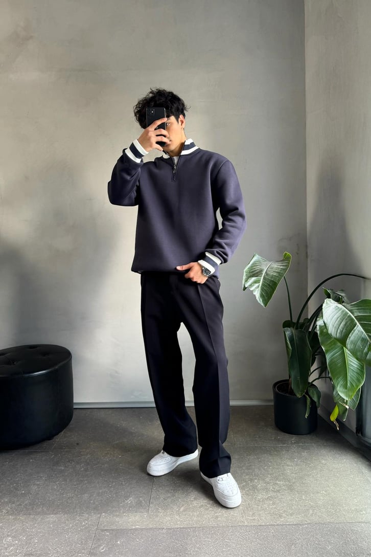 Dik Yaka Fermuarlı Oversize Sweatshirt