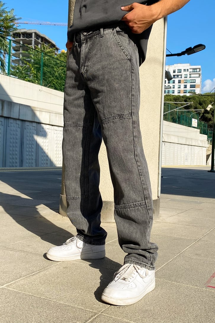 Dikiş Detay Baskılı Antrasit Regular Fit Jean