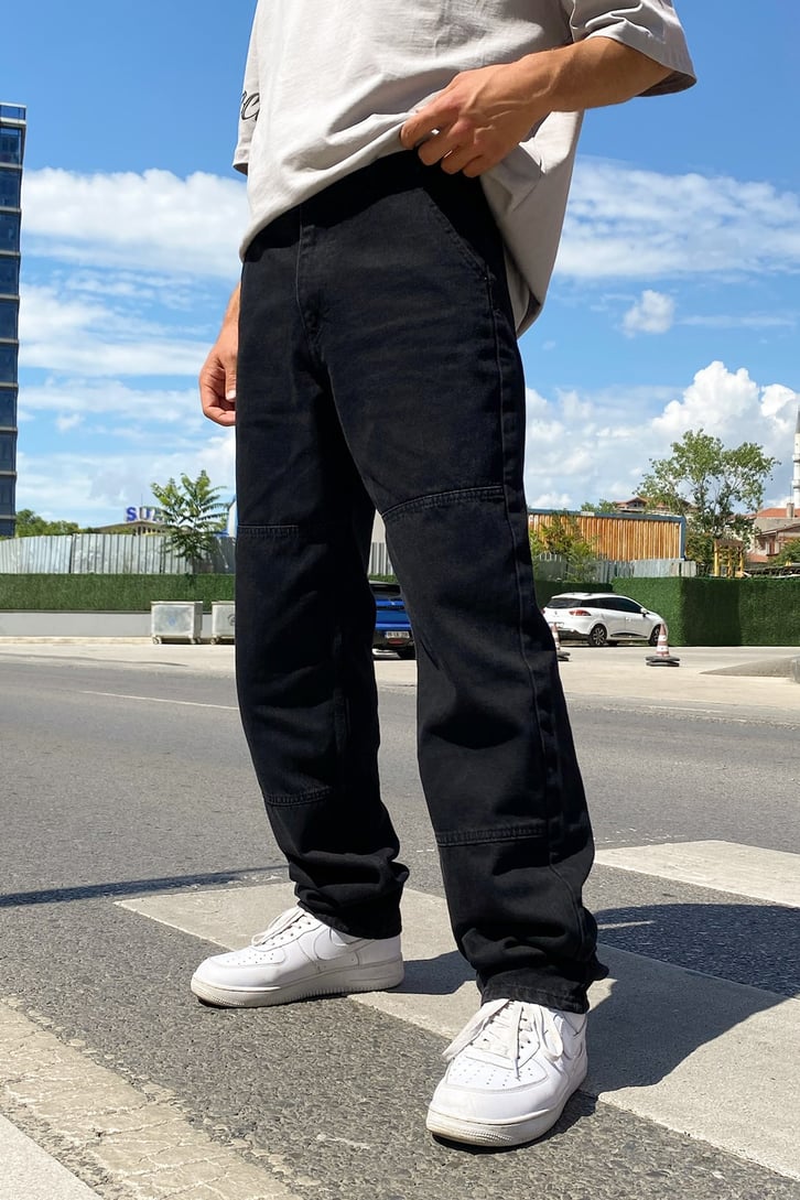 Dikiş Detay Baskılı Siyah Regular Fit Jean