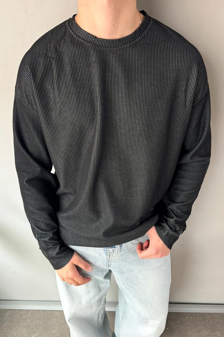 Dikiş Detay Çizgili Bisiklet Yaka Sweatshirt