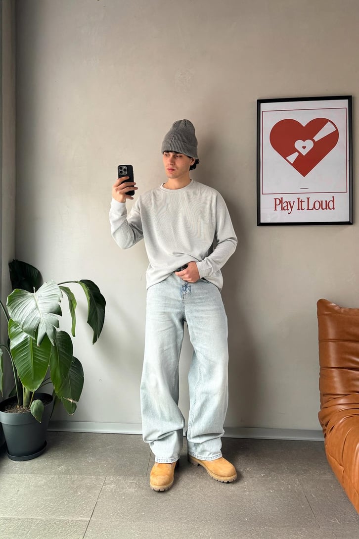 Dikiş Detay Çizgili Bisiklet Yaka Sweatshirt