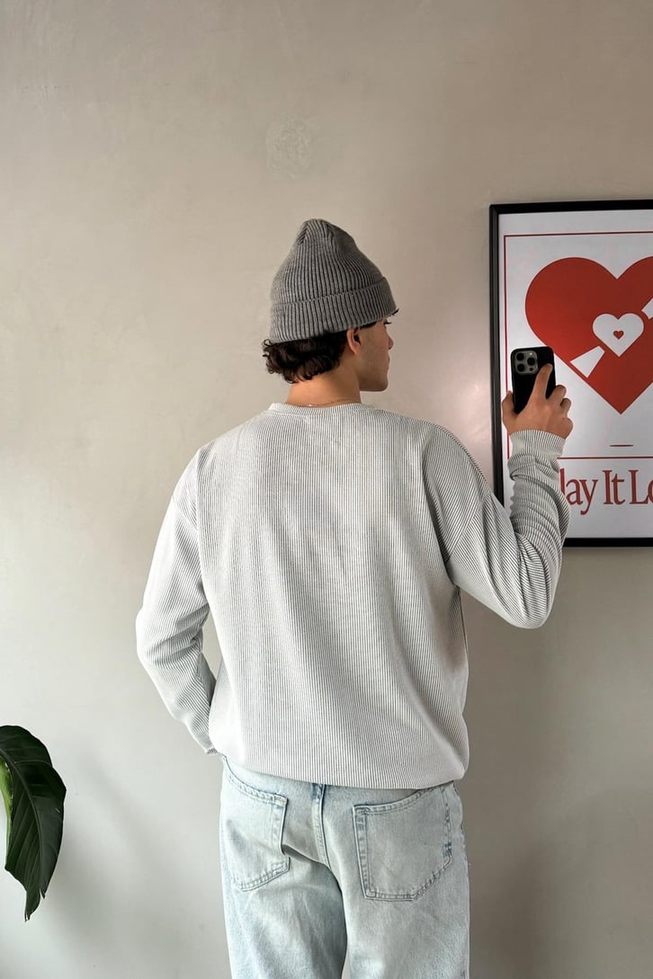 Dikiş Detay Çizgili Bisiklet Yaka Sweatshirt