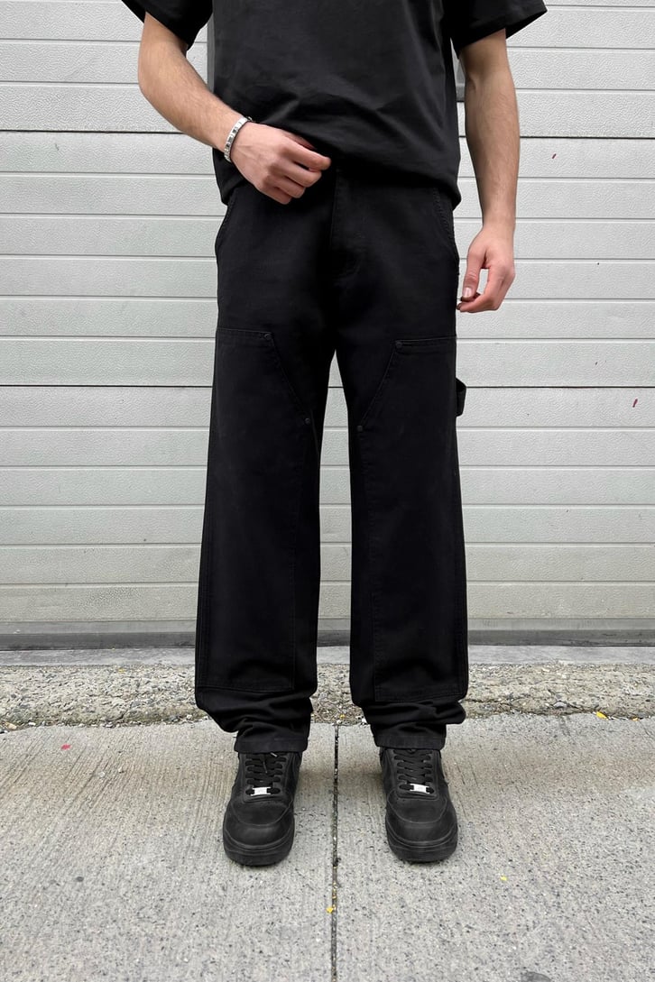 Dikiş Detay Siyah Baggy Jean