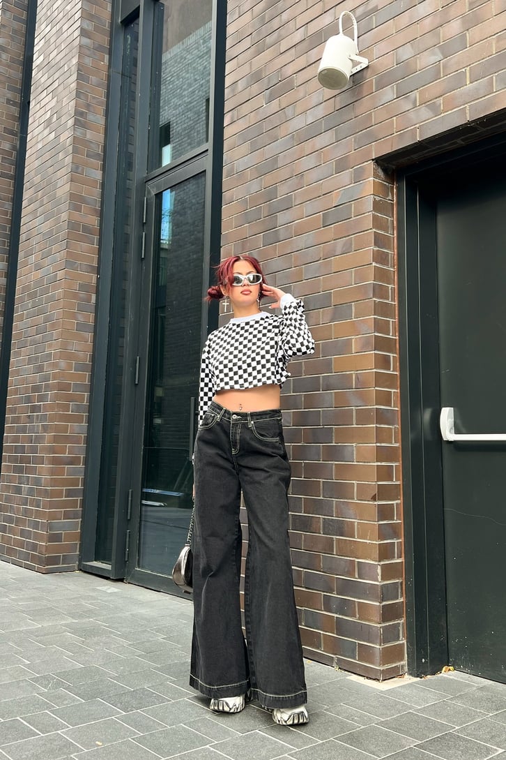 Dikiş Detaylı Antrasit Bol Paça Baggy Jean