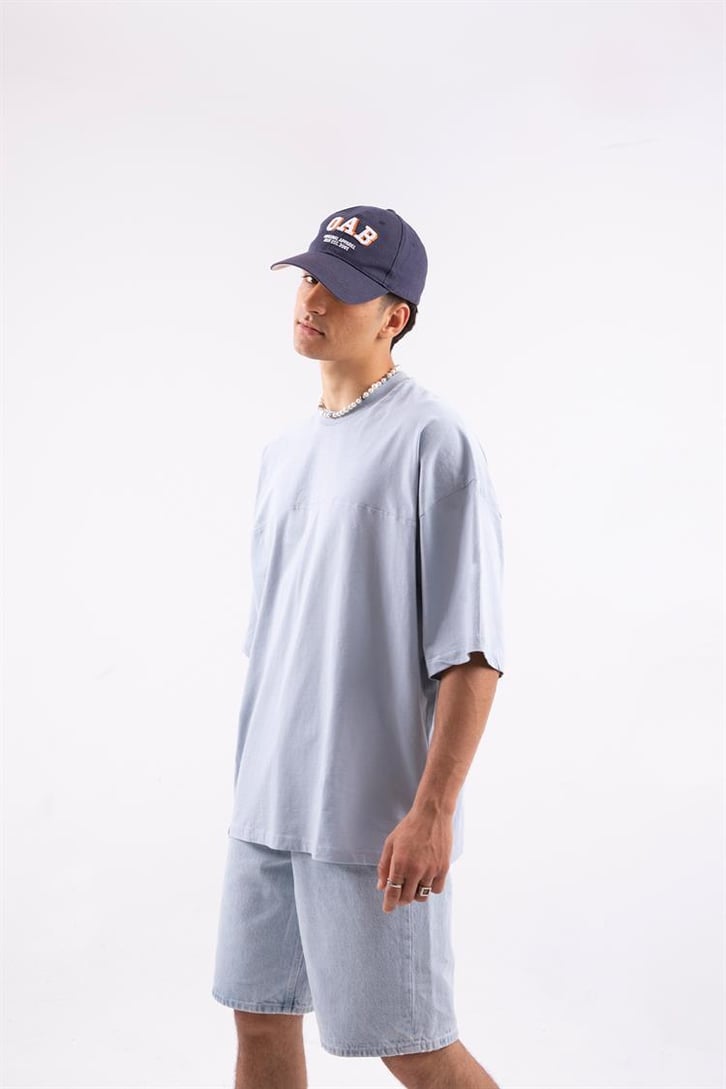 Dikiş Detaylı Basic Açık Mavi Oversize Tshirt