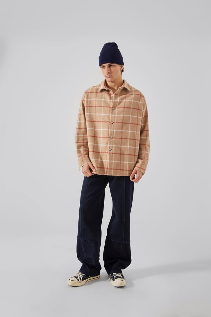 Dikiş Detaylı Bej Baggy Jean