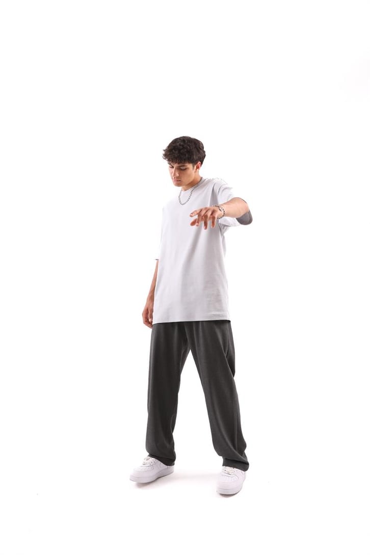 Dikiş Detaylı Buz Gri Oversize Tişört