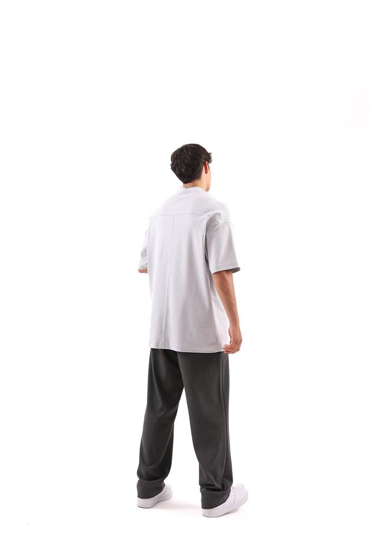 Dikiş Detaylı Buz Gri Oversize Tişört
