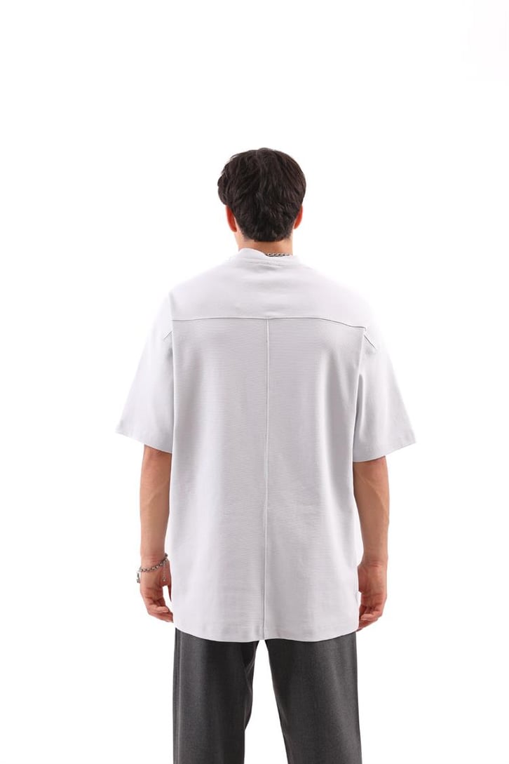 Dikiş Detaylı Buz Gri Oversize Tişört