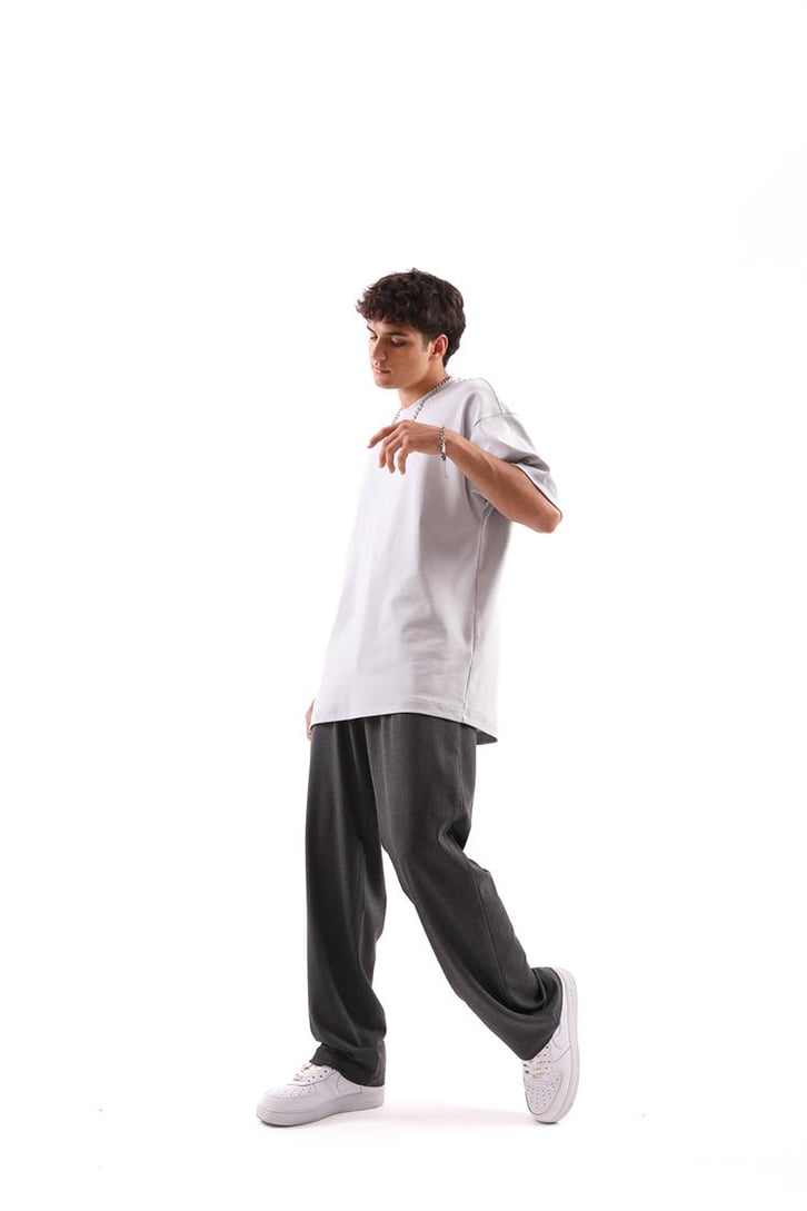 Dikiş Detaylı Buz Gri Oversize Tişört