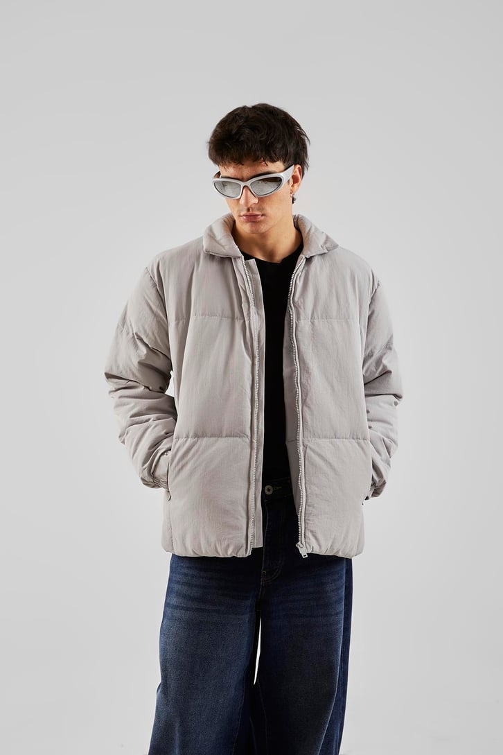 Dikiş Detaylı Gri Bomber Mont