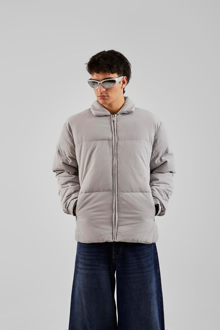 Dikiş Detaylı Gri Bomber Mont