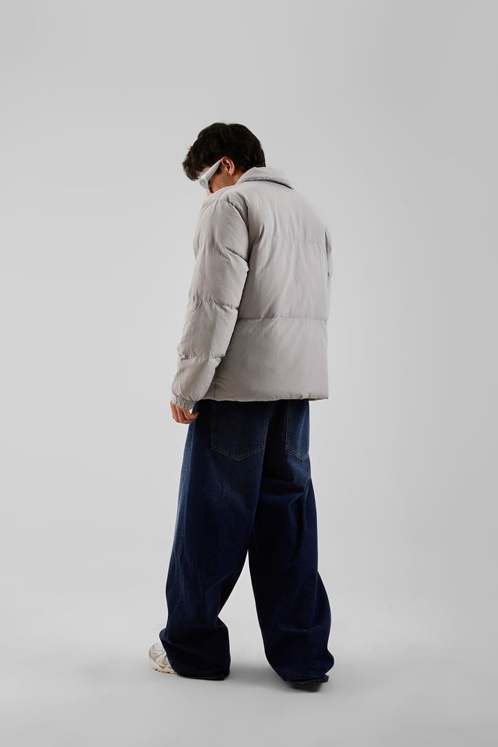 Dikiş Detaylı Gri Bomber Mont